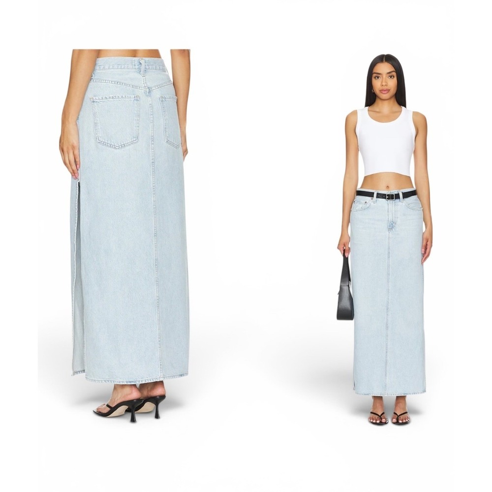 AGOLDE Astrid Denim Maxi Skirt 26 Light Wash Side Slit Made‎ USA